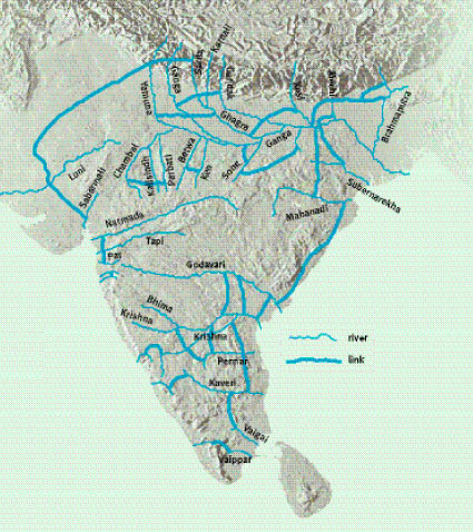 Map 1: Major rivers in India and planned link canals